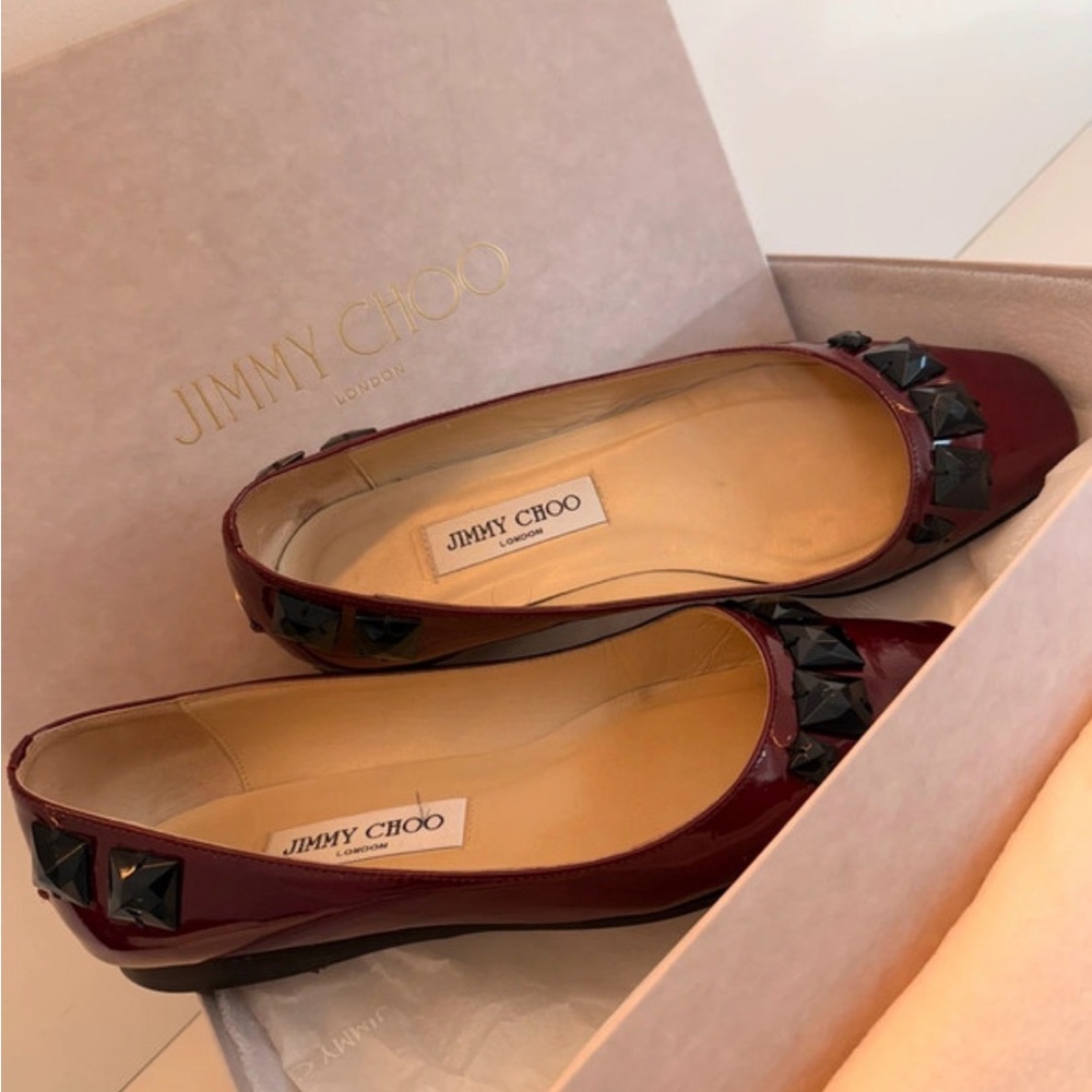 Jimmy Choo Dark Red Flats with Black Details